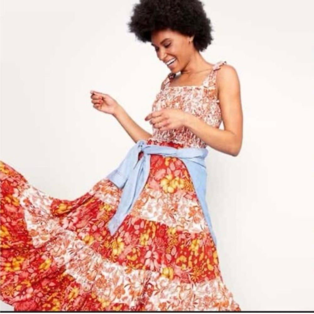 Anthropologie Abel the Label Tiered Smocked Lisbon Floral Boho Maxi Dress Medium